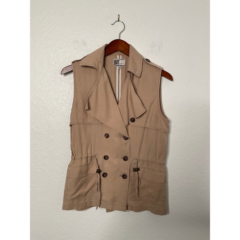 KUT from the Kloth Women's Tan Double Breasted Utility Trench Vest XS Khaki